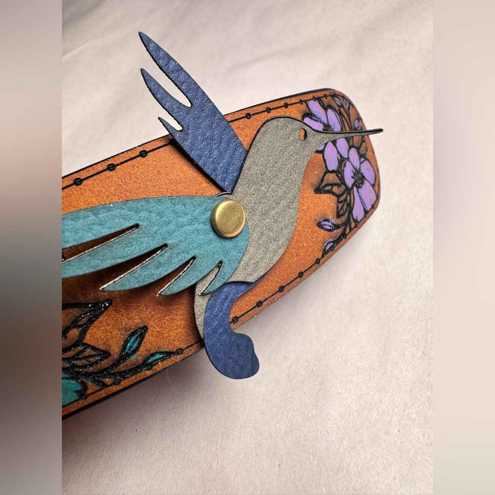 Handmade by me Leather Turtle or Hummingbird Hair Clip NEW made to order - Picture 9 of 14